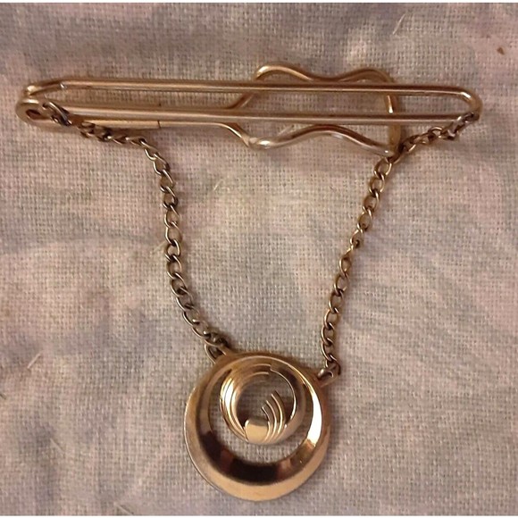 Vintage Art Deco Gold Tone Tie Bar Clip with LP